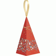Boîte pyramide décor Bonnes Fêtes rouge/blanc ruban satin 8x8x17,5cm - par 24