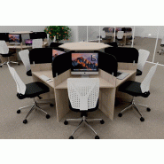 Bureau call center 7 places forme marguerite avec cloisons acoustiques. - acacia clair, 7 places, noir da023_0