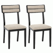 COSTWAY Lot 2 chaises salle à manger, dossier haut, pieds bois caoutchouc, rembourrées, Beige+Noir - noir Bois manufacturé WO70682PW-4