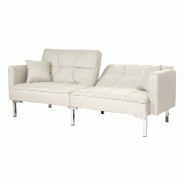 Décoshop26 - Canapé-lit convertible avec fonction couchage dossier réglable tissu lin et bois surface de couchage 170x104 cm crème 04_0010168 - be