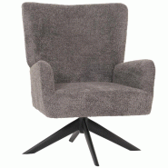 Décoshop26 - Chaise lounge fauteuil cocktail rembourrée relaxation pivotante tissu chenille gris foncé 04_0006397 - gris 3000261744733
