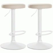 Décoshop26 - Lot de 2 tabourets de bar design simple avec assise en synthétique crème et cadre métal blanc TDB10679 - blanc 3002474132697