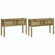 Helloshop26 - Jardinière bac lit surélevé plantes fleurs jardin terrasses lot de 2 avec pieds bois de pin imprégné marron 02_0039016 - 3000217972739
