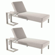 Oviala Business Lot de 2 bains de soleil inclinale avec tablettes en aluminium crème - beige aluminium 115193