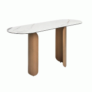 AC ANGEL CERDA Angel Cerdá Console ovale en demi-cercle en marbre porcelainé et acier couleur bronze 3286C Ø150 x 50 x 80 - blanc céramique 843563