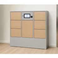 Casier connecté en bois sur mesure pour hall d'accueil, avec double accès livreur - ISILOCKER BOIS