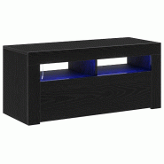 Helloshop26 - Meuble TV moderne avec 2 portes affleurantes et étagères design chic 90 x 35 x 40 cm en bois d'ingénierie chêne noir 02_0051884 - no