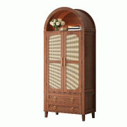 Merax Armoire haute , meuble de cuisine avec niche LED, aspect rotin, organiseurs de porte et 2 tiroirs, 76 x 40 x 179.5 cm, noyer - Bois manufacturé Merax Armoire haute , meuble de cuisine avec niche LED, aspect rotin, organiseurs de porte et 2 tiroirs, 76 x 40 x 179.5 cm, noyer - Bois manufacturé