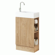 Merax Meuble sous-vasque 46 x 26 x 87 cm avec lavabo en céramique, porte-papier toilette, étagère ouverte et porte à fermeture amortie, aspect boi