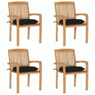 VidaXL Chaises De Jardin Empilables Avec Coussins Lot De 4 Teck Solide - noir 3073262 VidaXL Chaises De Jardin Empilables Avec Coussins Lot De 4 Teck Solide - noir 3073262