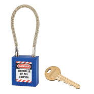 Cadenas de consignation loto lockout tagout 38 mm câble inox gainé ø 6 x 150 mm - 1 clé bleu