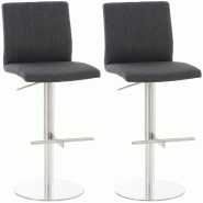 Décoshop26 - Lot de 2 tabourets de bar avec repose-pieds et dossier assise en tissu gris foncé cadre acier inoxydable 10_0006582 - gris inox 3000265