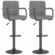 Décoshop26 - Lot de 2 tabourets de bar chaises hautes avec accoudoirs et dossier en velours gris clair et acier DEC029696 - gris 3000257508127