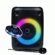 Enceinte Active sur Batterie Sono 30W PARTY PARTYBTHPS - Bluetooth USB SD, Effet Lumineux à LED + Jeu OVNI - Micro Karaoké - 3666638040572