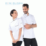 Veste de cuisine unisexe manches courtes - 3 poches - LOIS REMI CONFECTION - Blanc/Noir ou Denim_0