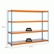 PROREGAL Étagère pour charges lourdes METAL BEAST FOUR | HxLxP 200x240x45cm | Charge du compartiment 400kg | Bleu-orange - gris métal PR_RS17-31 PROREGAL Étagère pour charges lourdes METAL BEAST FOUR | HxLxP 200x240x45cm | Charge du compartiment 400kg | Bleu-orange - gris métal PR_RS17-31