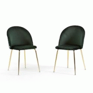 RATTATAN Lot de 2 chaises en velours avec pieds en métal, design élégant pour cuisine, salle à manger, bar ou restaurant – Sara – Vert foncé/ RATTATAN Lot de 2 chaises en velours avec pieds en métal, design élégant pour cuisine, salle à manger, bar ou restaurant – Sara – Vert foncé/