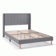 VS Venta-stock Cadre de lit rembourré Noelia 30 cm, 150x190 cm, Gris foncé - gris polyester I24025