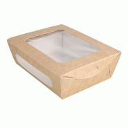 Boîte salade en carton Kraft +couv à fenêtre 700cc 16x12x5cm - par 200