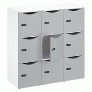 Casier de bureau Lockers 9 cases - Corps blanc, portes gris perle - H 132,9 cm Casier de bureau Lockers 9 cases - Corps blanc, portes gris perle - H 132,9 cm