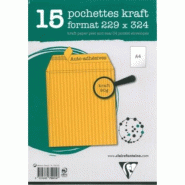 Clairefontaine Lot de 20 Paquet filmé de 15 pochettes kraft Mille Raies 229x324/C4, 90 g/m², adhésive avec bande - 3329680750157
