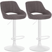 CLP Lot de 2 tabourets de bar Milet tissu Gris foncé/Métal blanc mat - gris textile 324420 CLP Lot de 2 tabourets de bar Milet tissu Gris foncé/Métal blanc mat - gris textile 324420