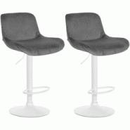 CLP Lot de 2 tabourets de bar Solon blanc Gris foncé/Velours - gris textile 326583 CLP Lot de 2 tabourets de bar Solon blanc Gris foncé/Velours - gris textile 326583