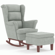 Décoshop26 - Fauteuil à bascule d'allaitement avec repose-pieds rembourré relax pour salon pieds en bois assise en tissu gris clair DEC028756 - gri