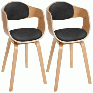 Décoshop26 - Lot de 2 chaises de salle à manger bureau design retro en PVC noir structure en bois clair 10_0001715 - noir Bois massif 3000250631730