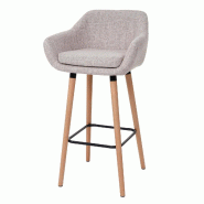 Mendler Tabouret de bar Malmö T381, Chaise de bar Tabouret de bar certifié MVG ~ Textile, gris crème - gris textile 74316