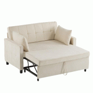 Merax canapé-lit 2 places 142 cm convertible, canapé double en chenille, dossier réglable et 2 coussins, beige - beige multi-matériau WF246792793B