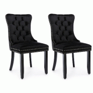 Merax Ensemble de 2 chaises rembourrées , chaise de salle à manger en velours, velours noir + pieds en bois d'hévéa noir, avec surpiqûres de bout