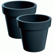 WellHome - Lot de 2 pots en plastique Lofly, coloris anthracite, 29,3 x 29,3 x 26,6 cm - noir plastique PK4246