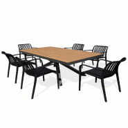 DCB GARDEN Ensemble repas de jardin 6 places en aluminium de coloris gris anthracite avec plateau en polywood effet bois (180X100 cm) - LAMU - 3700286