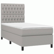 Décoshop26 - Cadre de lit LED avec sommier tête de lit matelas surmatelas 100x200 cm tissu gris clair TDL0207938 - gris 3001247388002_0