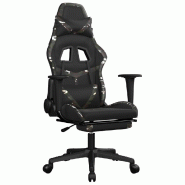 Décoshop26 - Fauteuil de bureau chaise gaming sur roulettes avec repose-pied noir et camouflage PVC vert DEC025762 - noir 3000255435883