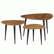 Décoshop26 - Lot de 3 tables d'appoint en bois d'acacia massif marron et acier DEC040449 - marron acier 3000264941030