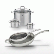 Lot de 2 Poêles 32/28 cm et 3 Faitouts 12/16/26 cm Elo Relief Evolution - gris inox 3176239957990