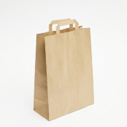 Sac kraft lisse poignées plates brun 26x12x35 cm - par 50