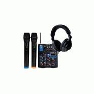 Table de mixage compacte KARMA MXW 5 avec 2 Micros VHF sans fil, USB-C, Bluetooth et effets DSP, Casque Audio DJ filaire - 3666638034458_0