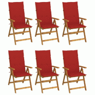 VidaXL Chaises Pliables De Jardin Lot De 6 Avec Coussins Bois D Acacia - rouge 3064125