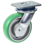 Roulette pivotante de 160mm avec polyuréthane élastique convexe vert sur centre en fonte w Roulette pivotante de 160mm avec polyuréthane élastique convexe vert sur centre en fonte w