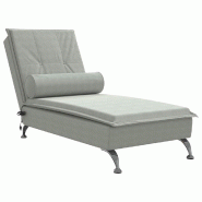 Décoshop26 - Méridienne chaise longue pour intérieur fonction massage avec traversin en velours gris clair DEC026148 - gris 3000255650910