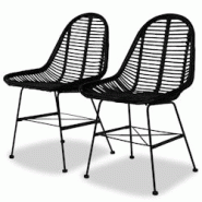 Décoshop26 - Set de 2 chaises de salle à manger style colonial en rotin naturel noir pieds en fer forgé DEC025551 - noir 3000255309221 Décoshop26 - Set de 2 chaises de salle à manger style colonial en rotin naturel noir pieds en fer forgé DEC025551 - noir 3000255309221