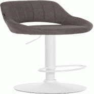 Décoshop26 - Tabouret de bar x1 réglable en hauteur en tissu gris foncé dossier ajouré et pied métal blanc 10_0005725 - blanc métal 3000265181190