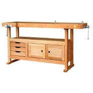 Établi menuisier 1,5m - caisson avec 3 tiroirs et 2 portes - plateau bois multiplis 25 mm Établi menuisier 1,5m - caisson avec 3 tiroirs et 2 portes - plateau bois multiplis 25 mm