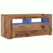 Helloshop26 - Meuble TV flottant avec lumières LED ambiance moderne 90 x 35 x 40 cm en bois d'ingénierie vieux bois 02_0050848 - Bois massif 3000236