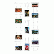 Présentoir mural pour cartes postales - 18 godets horizontaux et 6 godets verticaux - Acier blanc