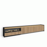 Skraut Home, Meuble TV, 310x37x50cm, Pour les TV jusqu'à 80", Cheminée électrique gauche, Led, moderne, Chêne et noir - beige Bois manufacturé 777_4