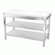 Table de travail en inox 1600x700 mm avec plaque de découpe blanche et 2 étagères PREMIUM - GOLDINOX - gris inox 3701770840243
